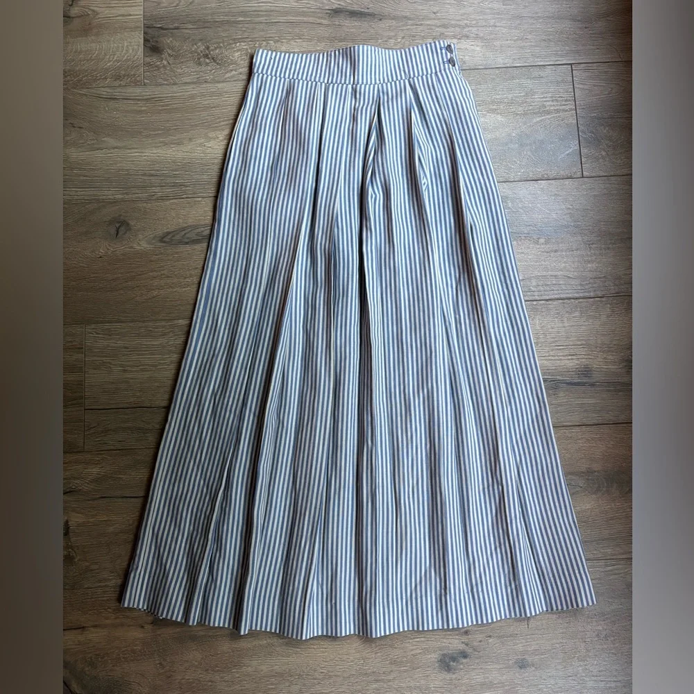 Vintage Prophecy Blue White Stripe Pleated Long Skirt 28” Waist Small Maxi USA - Picture 3 of 10